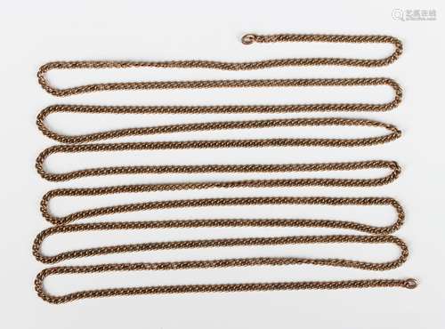 A rose gold curblink long guard chain, circa 1910, weight 22...