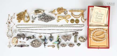 A small group of jewellery, including two marcasite and enam...