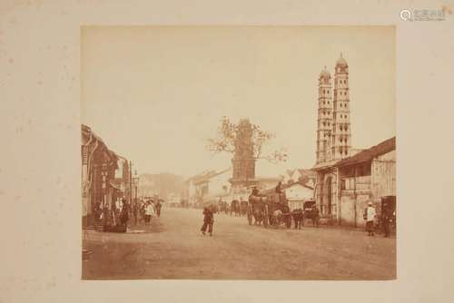 Vue de South Bridge Road avec la mosquée Masjid Jamae, L'...