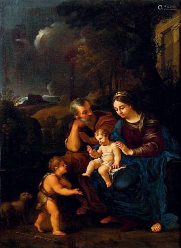 Sainte Famille avec le petit saint Jean.Huile sur toile.59 x...