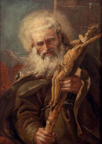 Saint François tenant un crucifix. Huile sur toile. Intégré ...