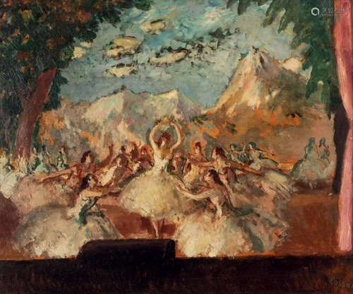 Ballet à l'Opéra.Huile sur panneau.Signé en bas à droite...