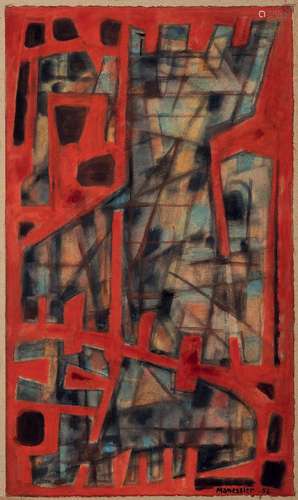 Sans titre, 1952.Encre et gouache sur papier marouflé sur ca...