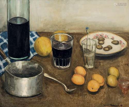 Nature morte, 1949.Huile sur toile.Signée et datée en bas à ...