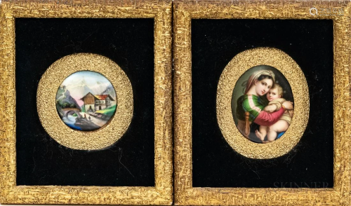 Two Gilt Framed Continental Porcelain Plaques, including one...