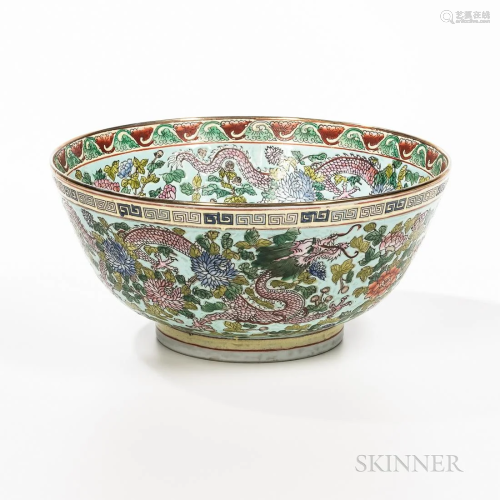 Modern Chinese Porcelain Punch Bowl, with floral and dragon ...