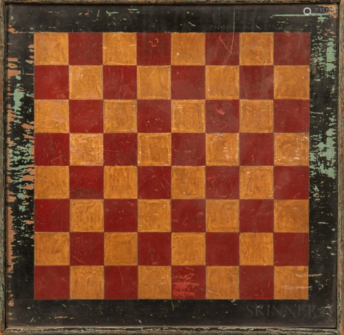 Painted Checkerboard, the orange and red board with a black-...