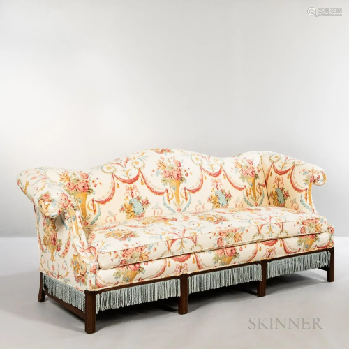 Chippendale-style Mahogany and Upholstered Camelback Sofa, p...