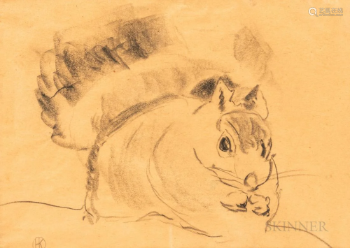 Pencil on Paper Sketch of a Squirrel, signed "HK" ...
