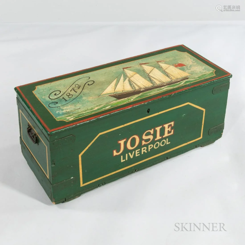Green-painted "Josie/Liverpool" Storage Box, 19th ...