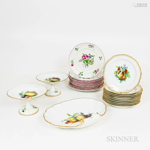 Group of Meissen Dessert Plates, a Serving Dish, Two Compote...