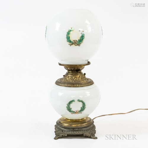 Small Oil Lamp with Globe Shade, ht. 17 3/4 in.