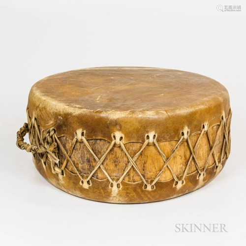 Large Stretched Hide Drum, the think stretched hide over a w...