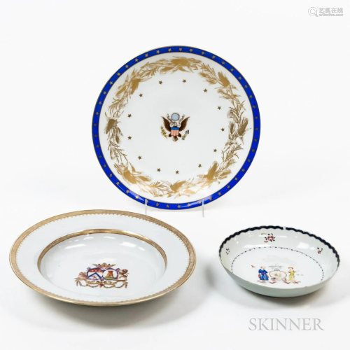 Three Armorial Porcelain Dishes, including one marked "...