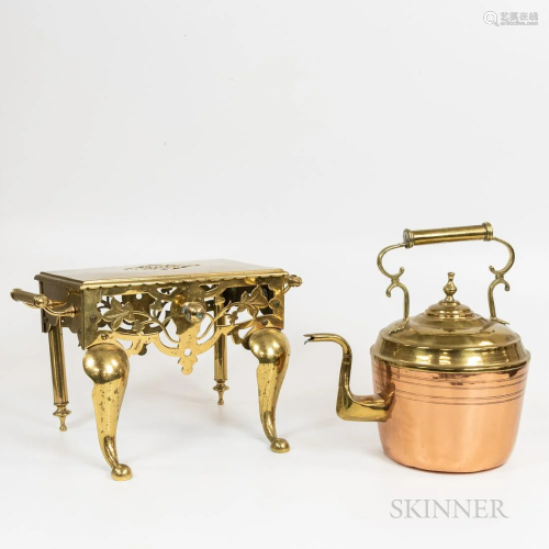 Brass Kettle Stand and Brass and Copper Tea Kettle, stand wi...