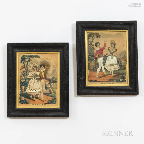 Pair of Framed Lithograph and Needlework Pictures, one of Ir...