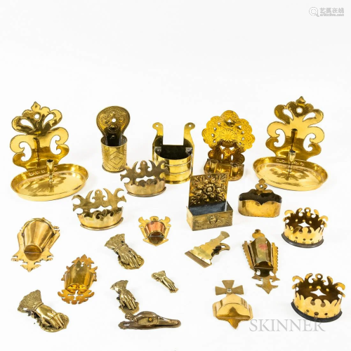 Group of Brass Wall Pockets, Sconces, and Hand Clips includi...