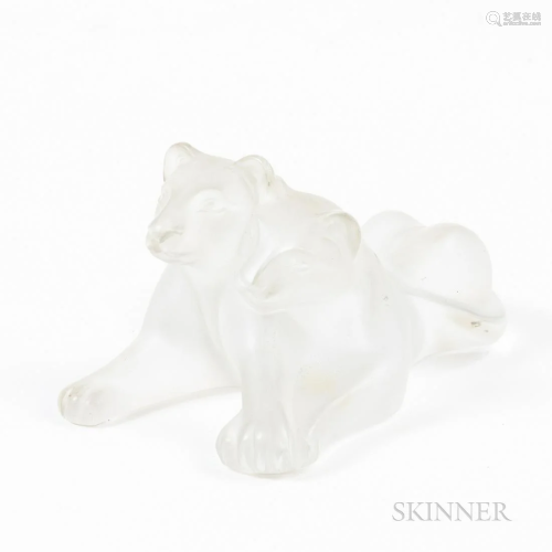 Frosted Lalique Crystal Figure of Two Lionesses, France, lat...
