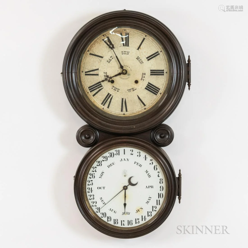 Ingraham Mahogany-veneer Calendar Clock, the top dial with a...