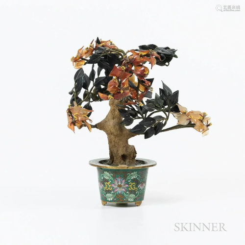 Hardstone Tree in a Cloisonne Planter, China, 20th century, ...
