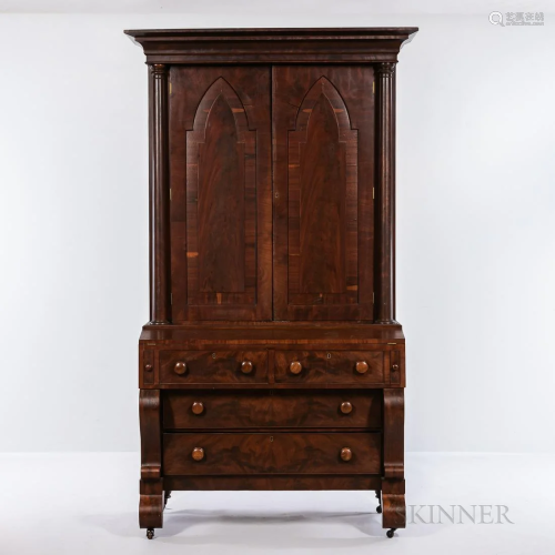 Gothic-revival Mahogany-veneer Desk/Bookcase, probably Massa...