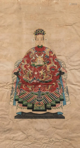 Large Ancestral Portrait of a Lady, China, late 19th century...