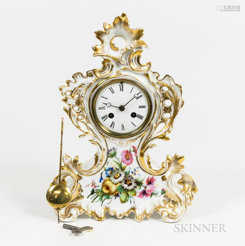 French Porcelain Clock, in the Rococo style, polychrome enam...