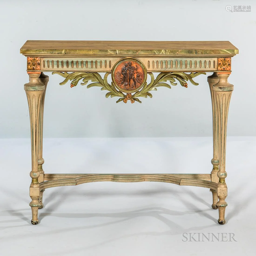 Classical-style Faux-marble Painted Console Table, with a ce...