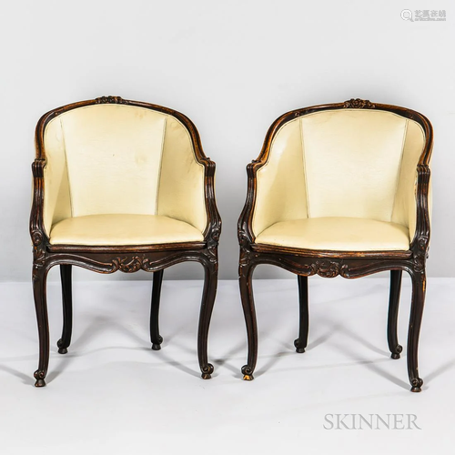 Pair of Louis XV-style Oak Upholstered BergΦres, the carved ...