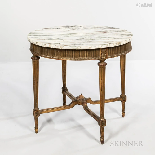 Neoclassical-style Mahogany Marble-top Side Table, with gilt...