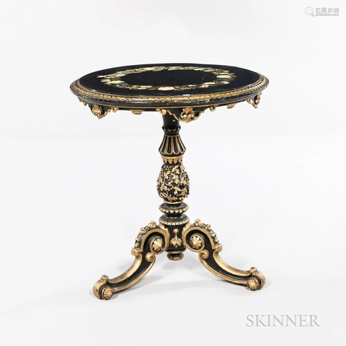 Louis XVI-style Giltwood and Ebonized Pedestal Table with Pi...