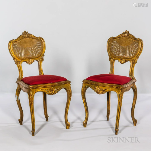 Pair of Louis XV-style Giltwood and Caned Ballroom Chairs, w...