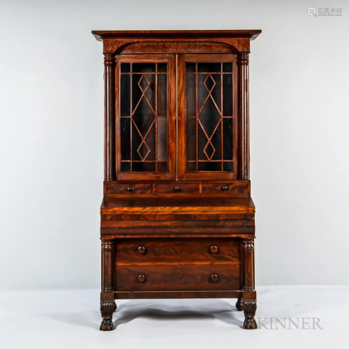 Classical Mahogany Secretary/Bookcase, a molded cornice, gla...