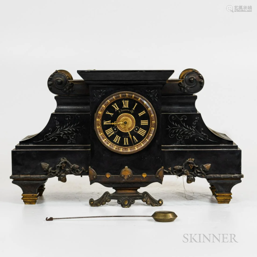 Victorian Black Slate Mantel Clock, dial signed "A. STO...