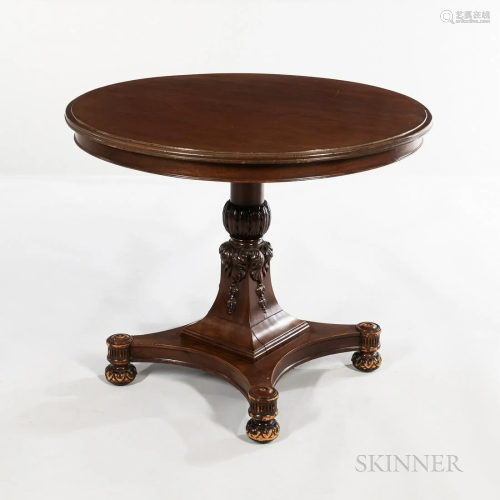 Neoclassical-style Mahogany Center Table, with heavily carve...