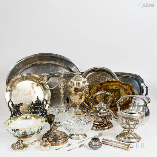 Group of Silver-plated Tableware, including platters, trays,...