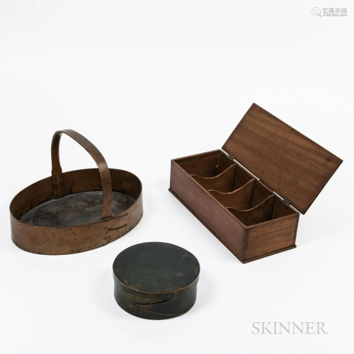 Shaker Oval Carrier, a Green-painted Lap-seam Box, and a Lid...