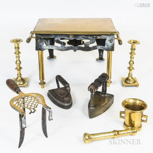 Group of Brass and Copper Items, including a footman, a copp...