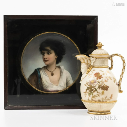 Two Pieces of European Porcelain Item, including a framed po...