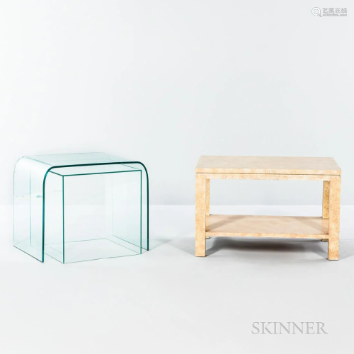 Three Glass and Plexiglas Side Tables, a molded glass table,...