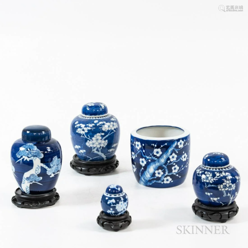 Group of Asian-style Blue and White Porcelain Items, four co...