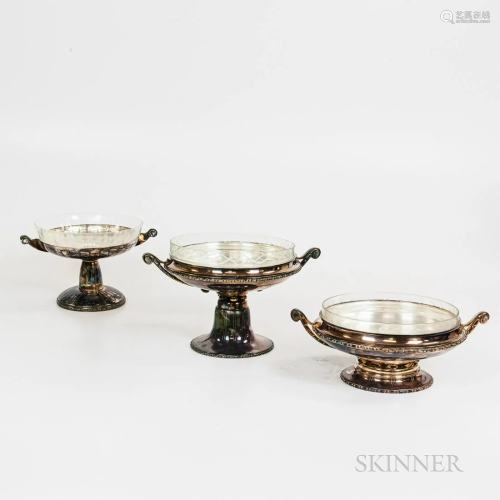 Three Glass-lined Silver-plated Compotes, ht. to 7 1/2, dia....