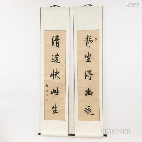 Set of Two Calligraphy Hanging Scrolls, China, ink on paper ...