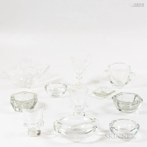 Eleven Pieces of Steuben and Other Glass, including vases, b...