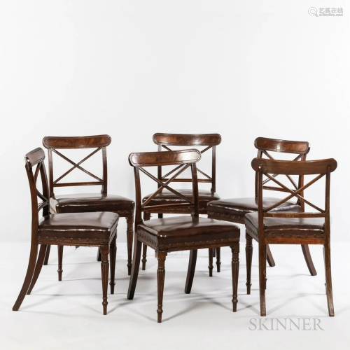 Set of Six Regency Mahogany Dining Chairs, with crossed back...