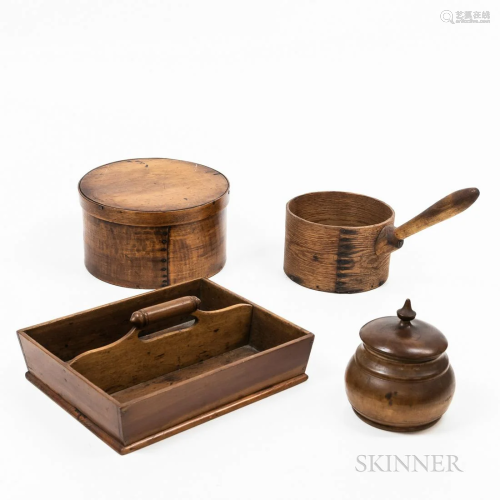 Group of Domestic Items, a turned wooden box, ht. 5 3/4, kni...