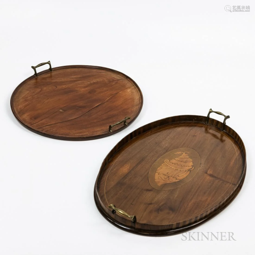 Two Mahogany Handled Serving Trays, c. 1900, with brass hand...
