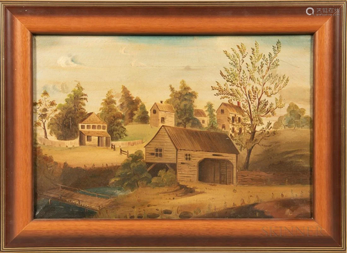 American School, 19th Century, Old Farm. oil on canvas, sign...