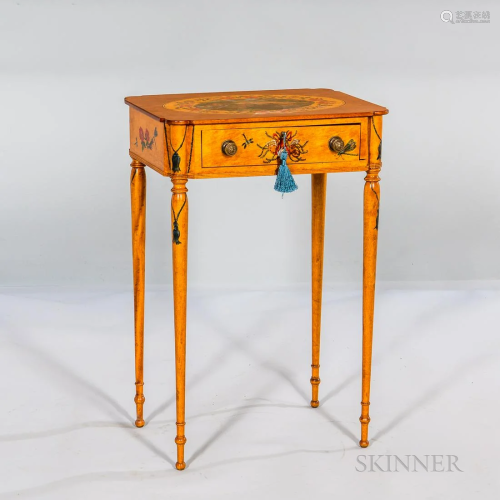Hammond Maple Painted One-drawer Stand, the top decorated wi...
