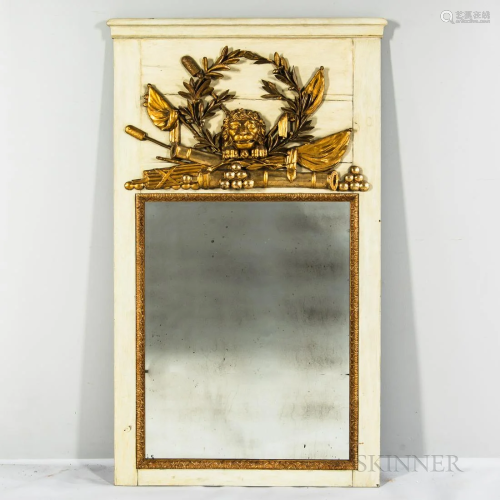 Neoclassical-style Creme-painted and Parcel Gilt Trumeau Mir...